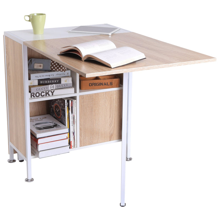Mesa Dobrável com 4 Prateleiras para sala de Jantar Economiza Espaço 169x62x75 cm Madeira