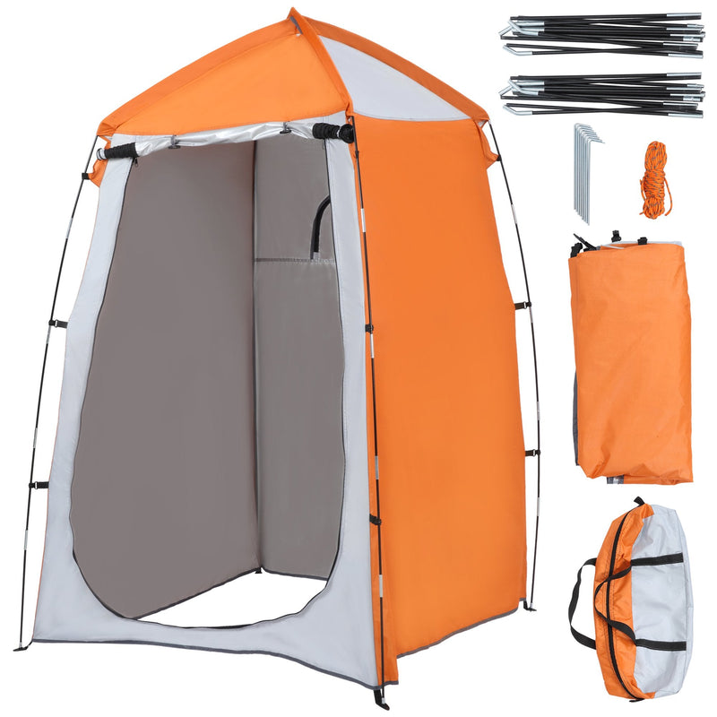 Tenda de Duche Campismo Portátil UV+25 Tenda de Privacidade para Casa de Banho Trocador com Janela Bolso e Bolsa de Transporte 123x121x98cm Laranja