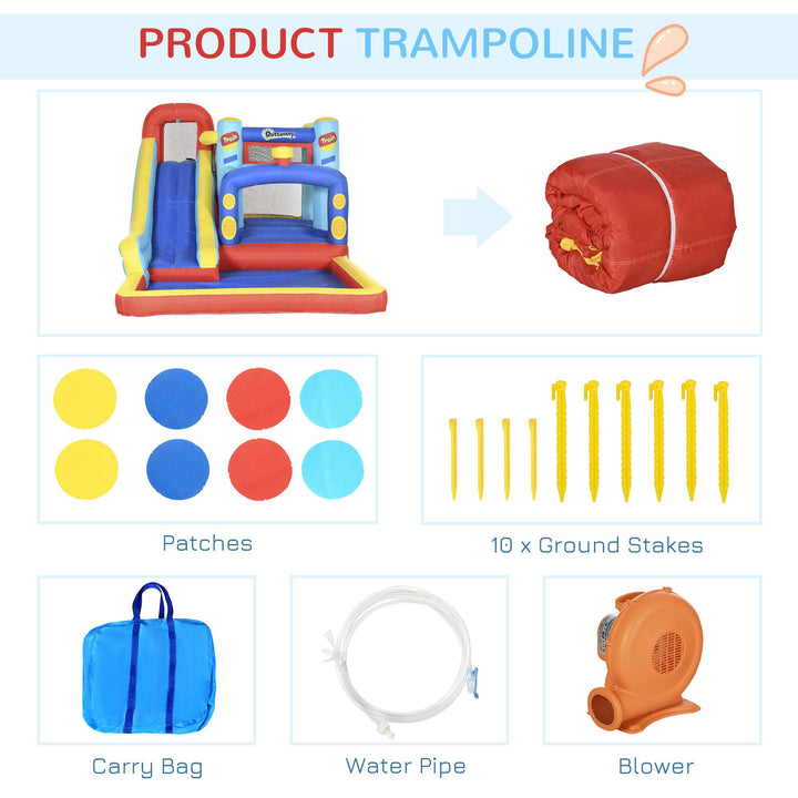 Castelo Insuflável com Inflador Castelo Insuflável para Crianças de 3-8 Anos com Escorrega Trampolim Piscina Bolsa de Transporte para Interior Exterior 435x245x200cm Multicolorido