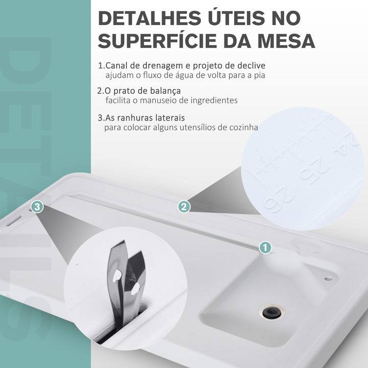 Mesa de piquenique dobrável com torneira de pia e pistola de irrigação extensível 114,5x59x94,5 cm Branco