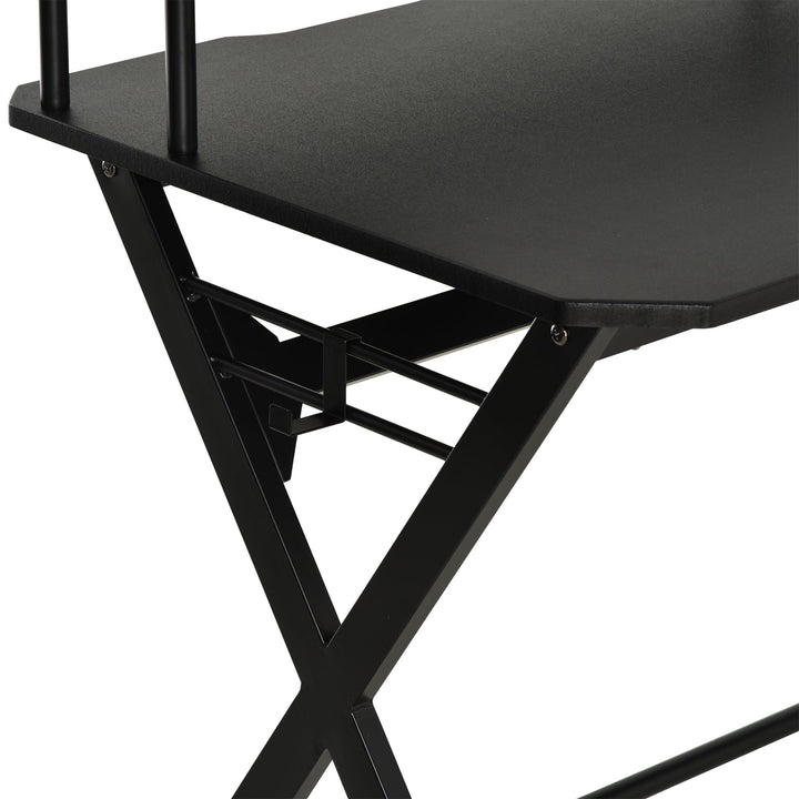 Mesa gaming para jogos secretária com suporte para monitor e fones de ouvido 140x60x90 cm Preto