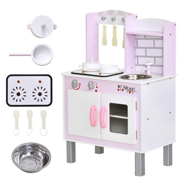 Cozinha de brinquedo para crianças acima de 3 anos brinquedo educativo com espaço de armazenamento acessórios incluídos som 55x 30x 80cm rosa