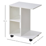 Mesa de Apoio para Sofá em forma de C com prateleiras e rodas para sala de estar e quarto 45x35x58 cm Branco