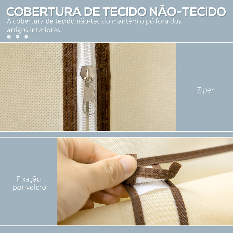 Roupeiro de Tecido Dobrável Armário de Roupa Portátil com 6 Prateleiras e 1 Barra de Pendurar para Dormitório Vestidor 103x43x162,5cm Creme