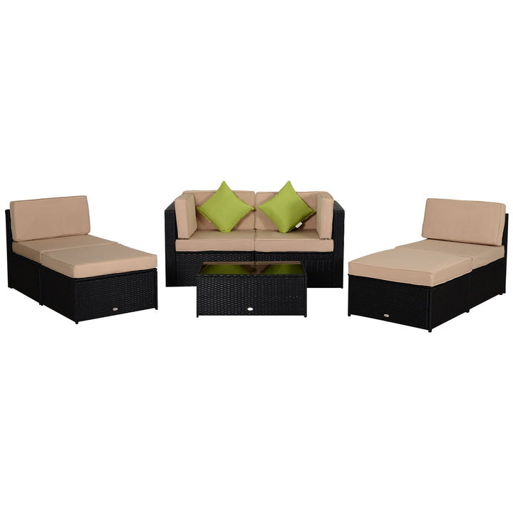 Conjunto de móveis de jardim de vime 7 peças mesa Sofás Tamboretes com almofadas