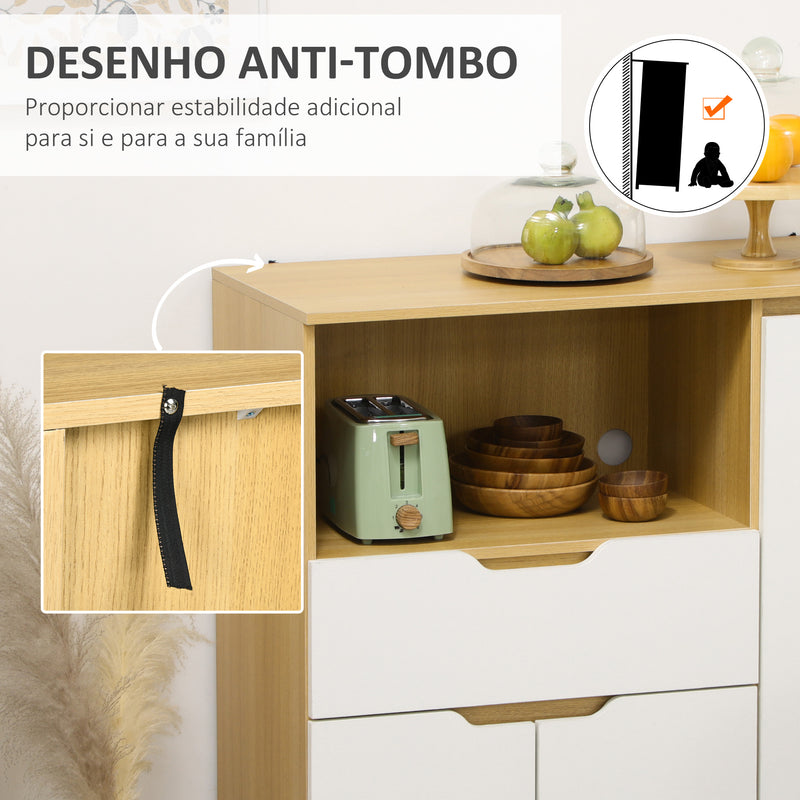 Aparador Auxiliar para Micro-Ondas Armário de Cozinha Moderno com Gaveta 3 Portas e Compartimento Aparador Buffet para Sala de Jantar 90x40x98,5 cm Branco