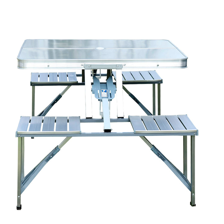 Mesa de piquenique dobrável com 4 lugares e furo para guarda-sol para Camping - Alumínio - 85,5x67,5x66,5 cm