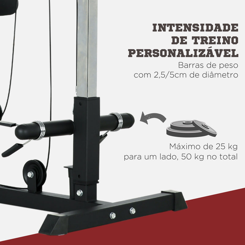 Máquina de Musculação Estação de Treino com Assento Ajustável para Treino em Ginásio Casa Escritório Carga Máxima 100 kg 140x108x197 cm Preto