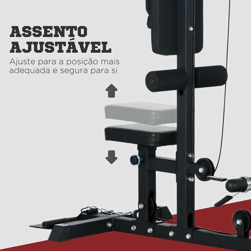 Máquina de Musculação Estação de Treino com Assento Ajustável para Treino em Ginásio Casa Escritório Carga Máxima 100 kg 140x108x197 cm Preto