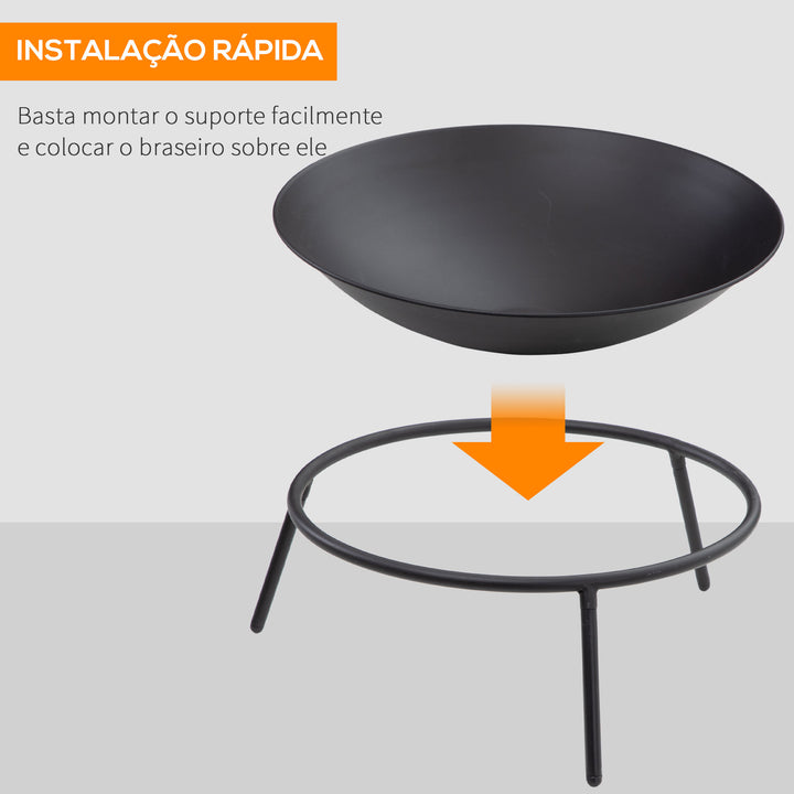 Braseiro de Exterior Braseiro de Metal com Atiçador para Varanda Campismo Ar Livre Ø47x21 cm Preto