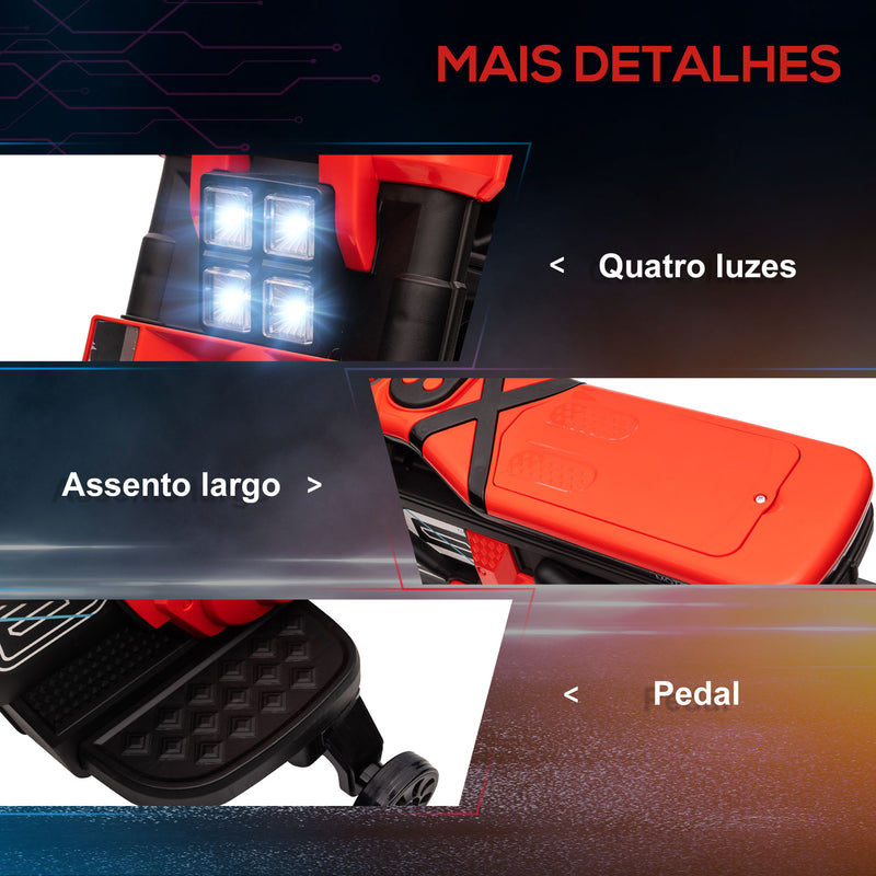 Mota Elétrica Infantil Mota a Bateria 6V com Farol Música Buzina Velocidade 3km/h Avance e Retrocesso e Rodas Auxiliares para Crianças de 3-5 Anos Carga 25kg 86x44x58cm Preto e Vermelho