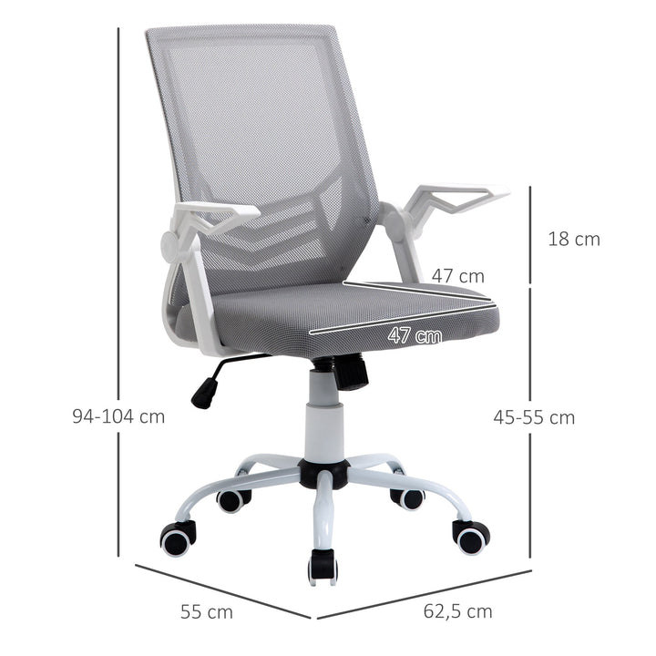 Cadeira de Escritório Ergonômica Giratória com Altura Ajustável Apoio para os Braços Dobrável Suporte Lombar e Encosto Transpirável 62,5x55x94-104cm Cinza