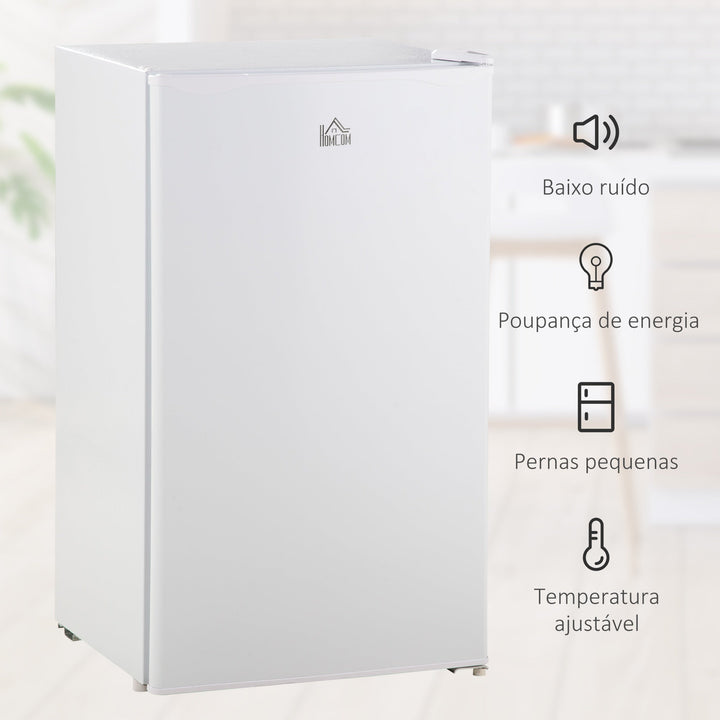Mini Frigorífico 91L de Capacidade Frigorífico Elétrico Pequeno com Prateleira Ajustável Compartimento Congelador e Porta Reversível Silencioso 41dB 47,5x44,2x84cm Branco