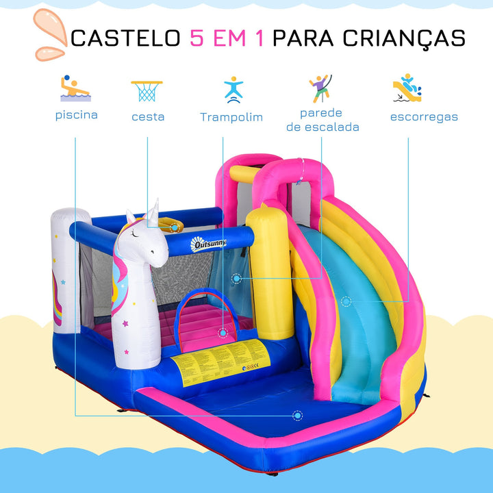 Castelo inflável infantil com piscina escorregador cama de salto e bolsa de transporte 380x320x210 cm Multicolor