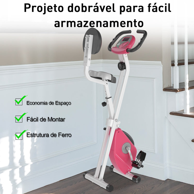 Bicicleta ergométrica profissional dobrável com 8 níveis de resistência magnética Assento com Altura Ajustável Aço 43x97x109 cm Rosa