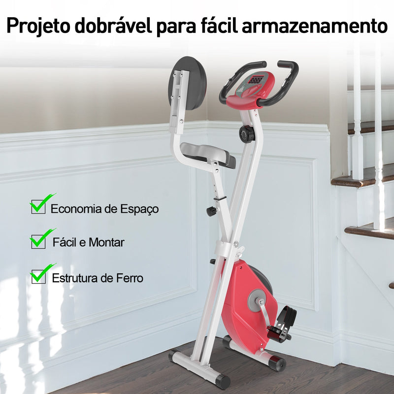 Bicicleta Estática Dobrável com assento ajustável Ecrã LCD Aço 43x97x109 cm Vermelho