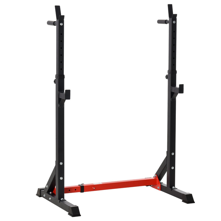 Suporte Ajustável para Barras de Peso Suporte Multifuncional para Exercício em Casa academia Carga 150kg Altura Ajustável 121-171cm Preto e Vermelho