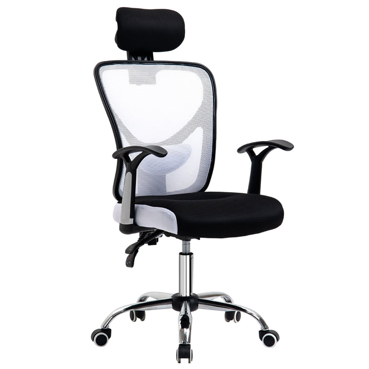 Cadeira de Escritório Ergonômica Cadeira de Escritório Giratória com Altura Ajustável Função Reclinável Apoio para a Cabeça e Suporte Lombar 65x67x108-118cm Branco