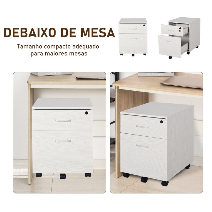 Armário móvel para arquivos A4 com rodas 2 gavetas e fechadura 40x44x54,6 cm Branco