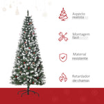 Árvore de Natal Artificial 180cm Ignífugo com 618 Ramos 34 Bagas 30 Pinhas Folhas de PVC e Suporte Metálico Decoração de Natal para Interiores Verde