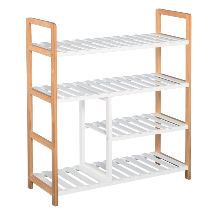 Sapateira multiuso com 4 níveis Máximo 11 pares com compartimento para botas altas Prateleira para sapatos Madeira maciça de pinho 68x26x78 cm Branco