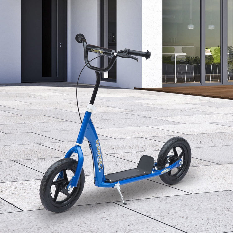 Trotinete para Crianças acima de 5 anos Scooter de 2 Rodas Grandes de 12 Polegadas com Freio e Guidão Ajustável em Altura Carga Máx. 100kg 120x52x80-88cm Azul