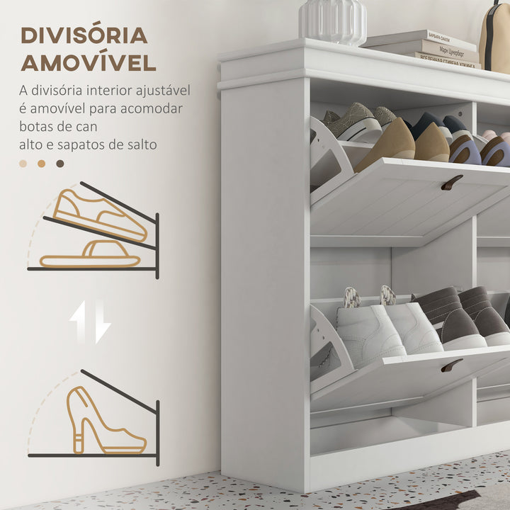 Móvel Sapateira Branco Sapateira Estreita com 4 Portas e Prateleira Ajustável para 20 Pares de Sapatos Anti Tombo para Entrada Corredor 150x24x82,5 cm Branco