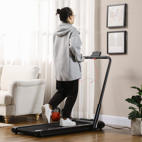 Passadeira Dobrável 2 em 1 Passadeira com Velocidade 12km/h Superfície de Corrida 36x105 cm Controlo Remoto Ecrã LED e Rodas para Ginásio em Casa 135x65x105 cm Preto