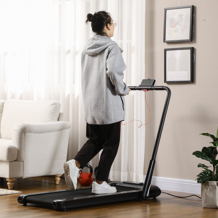 Passadeira Dobrável 2 em 1 Passadeira com Velocidade 12km/h Superfície de Corrida 36x105 cm Controlo Remoto Ecrã LED e Rodas para Ginásio em Casa 135x65x105 cm Preto