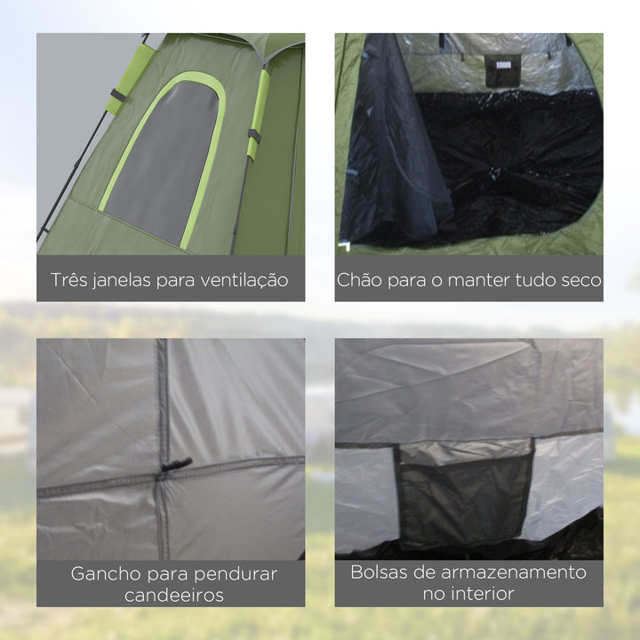 Tenda de Campismo para 2-3 Pessoas Tenda de Campismo Impermeável PU2000 mm Proteção UV50+ com Bolsa de Transporte 210x210x150 cm Verde