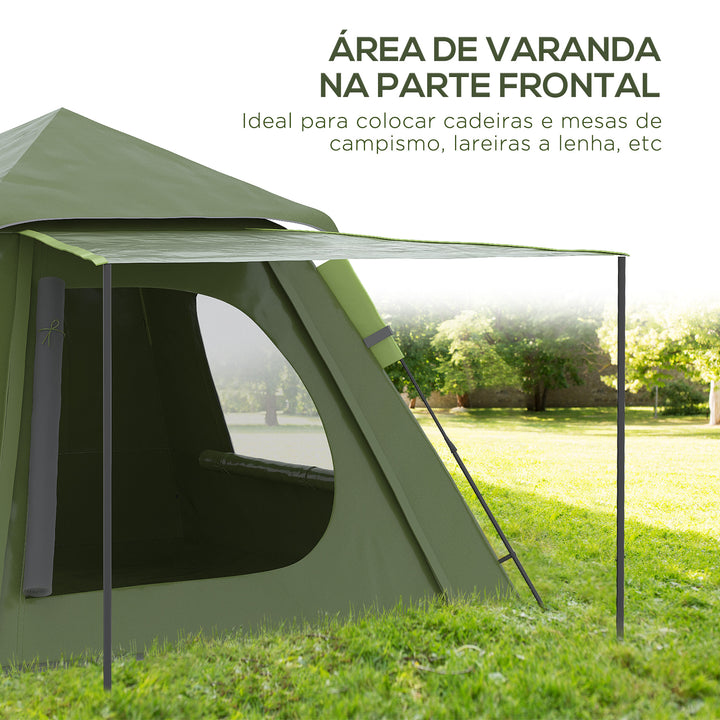Tenda de Campismo para 2-3 Pessoas Tenda de Campismo Impermeável PU2000 mm Proteção UV50+ com Bolsa de Transporte 210x210x150 cm Verde