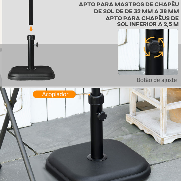 Base para Chapéu de Sol 11 kg Suporte para Chapéu de Sol de Cimento para Mastros de Ø32-38 mm para Varanda Pátio Jardim Exterior 36x36x31 cm Preto