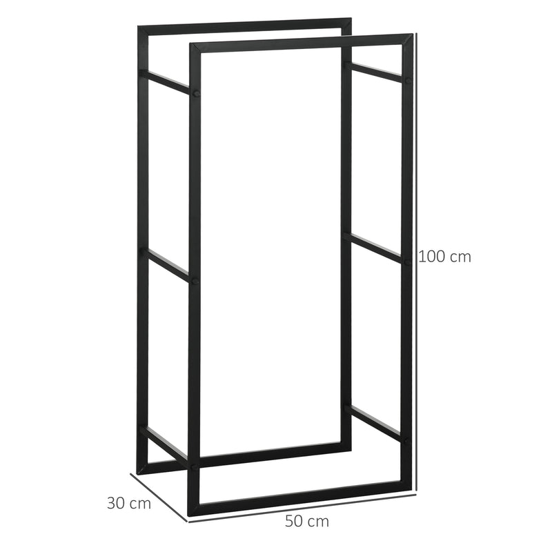 Suporte para Lenha de Metal Prateleira de Armazenamento para Empilhar Troncos Suporte para Lenha Metálico para Interior e Exterior 50x30x100 cm Preto