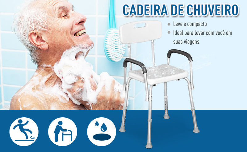 Cadeira Ortopédica Regulável para Banho- Cor: Branco- Carga: 135 kg- 46,5 x 54,2 x 72,5-85 cm