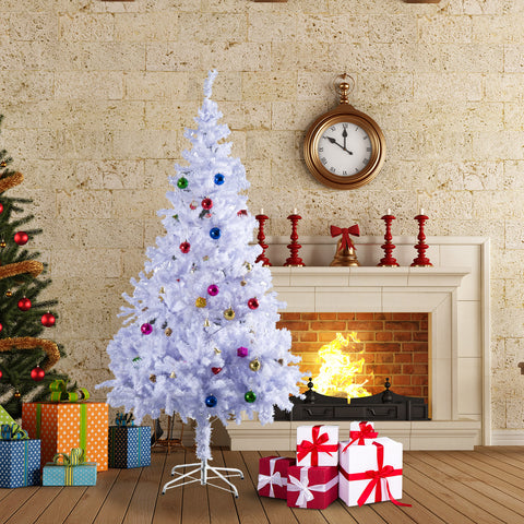 Árvore de Natal Artificial 150cm com 680 Ramos de PVC 48 Decorações Incluidas Suporte Metálico Decoração de Natal para Interiores F85x150cm Branco