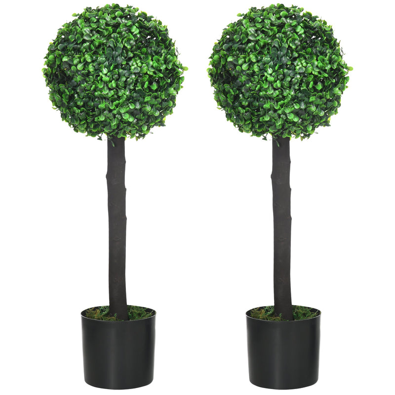 Conjunto de 2 Plantas Artificiais Decorativas 60cm Buxos Artificiais em Vaso para Decoração de Interior e Exterior Ø20x60 cm Verde