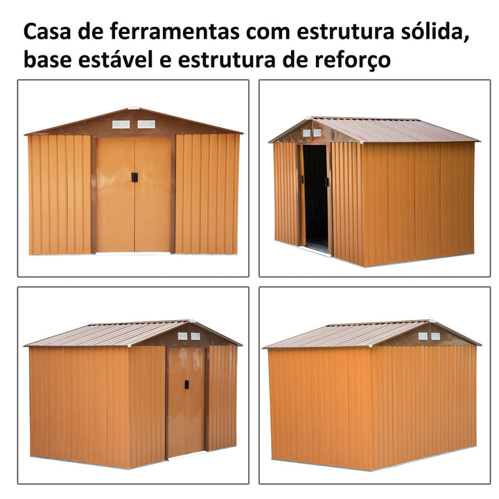 Galpão de Jardim Barracão Metálico Placa Ocra para armazenar ferramentas 277x191x192cm Ocra