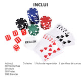 Maleta de Pôquer Profissional com 200 Fichas Jogo de Pôquer Casino com Maleta de Alumínio 5 Dados 2 Baralhos de Cartas e 1 Ficha de Dealer 29,5x20,5x6,5cm Multicor