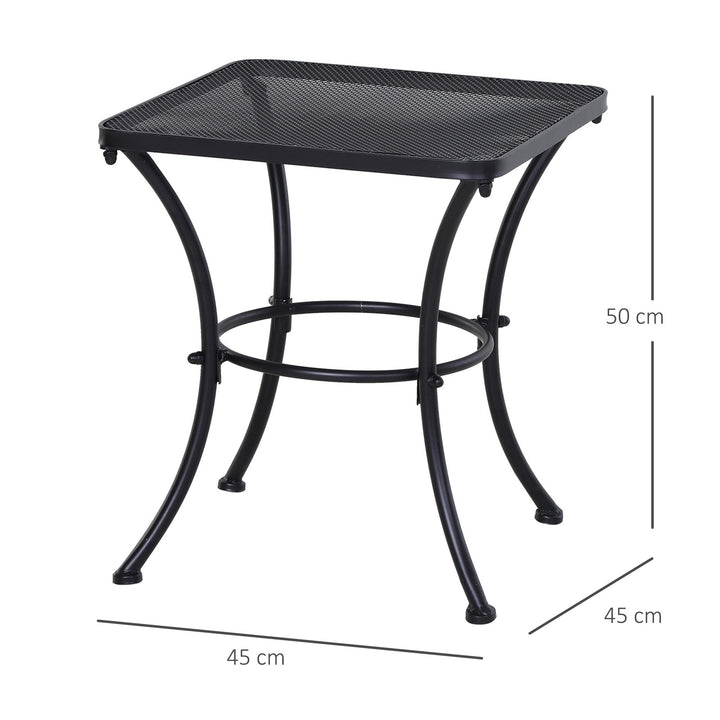 Mesa de Jardim Quadrada Mesa Auxiliar Exterior com Estrutura de Metal para Pátio Terraço Varanda Carga 30kg 45x45x50cm Preto