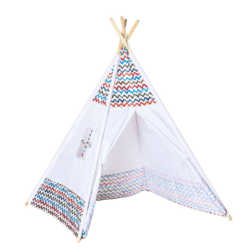 Tenda Tipi para Crianças acima de 3 Anos Tenda Tipi Infantil de Madeira Portátil com Janela para Interiores e Exteriores 120x120x155cm Branco