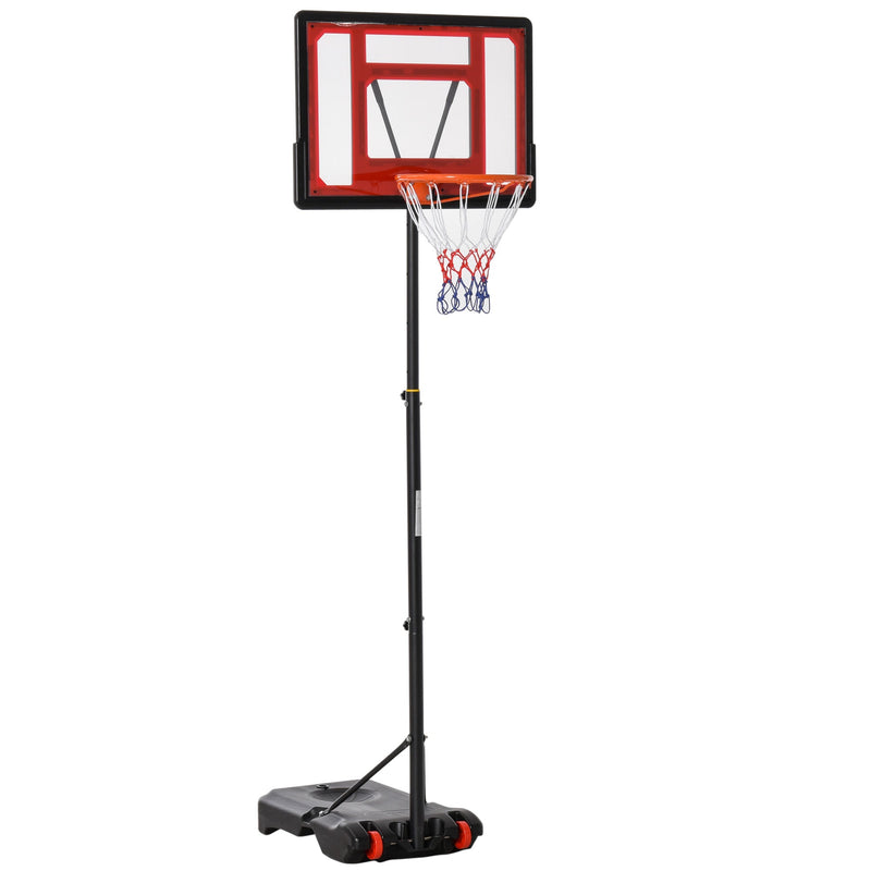 Cesta de Basquetebol Ajustável de 160-210cm Aro de Basquetebol com Suporte de Aço Base Recarregável 2 Rodas para Crianças e Adultos 75x83x261cm Vermelho e Preto