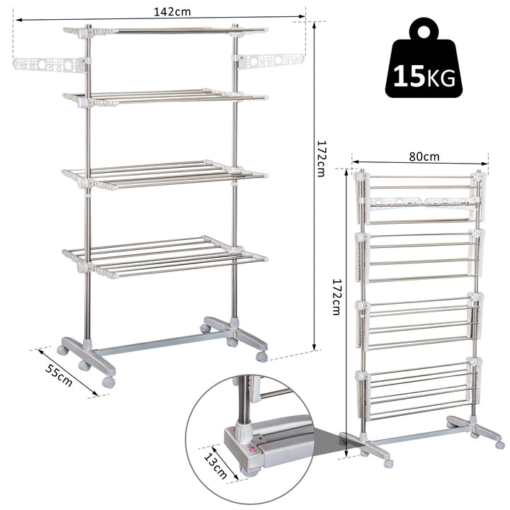 Estendal de Roupa tipo Pendurador Móvel Branco e Aço Inoxidável (80-142) x 55 x 178 cm