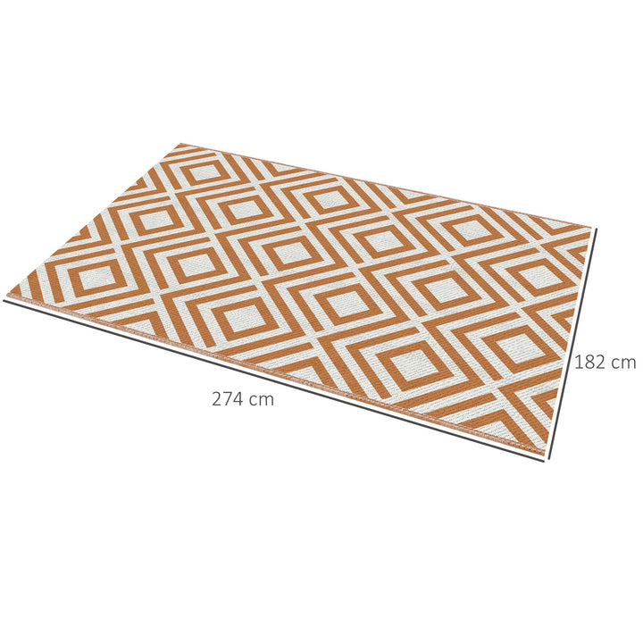 Tapete de Exterior 182x274cm Tapete Reversível de Plástico Impermeável para para Varanda Pátio Campismo Praia Marrom e Branco