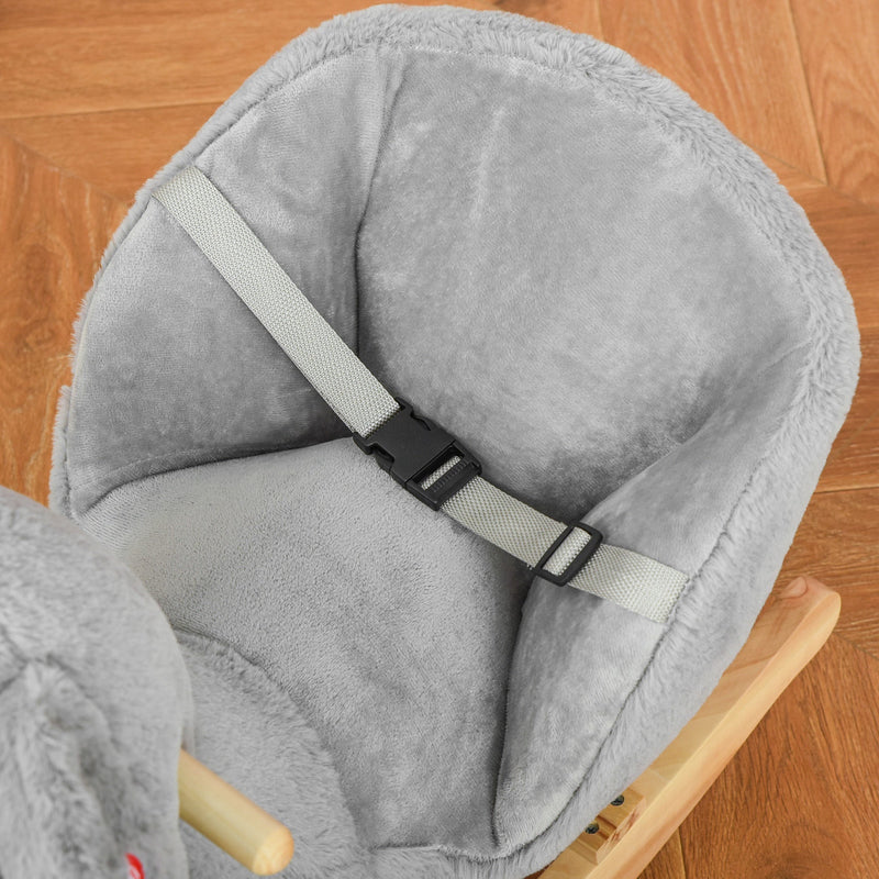 Baloiço Infantil com Forma de Coala com Fantoche para Bebés 18-36 Meses com Som Cinto de Segurança e Apoio para os Pés 60x33x50cm Cinza