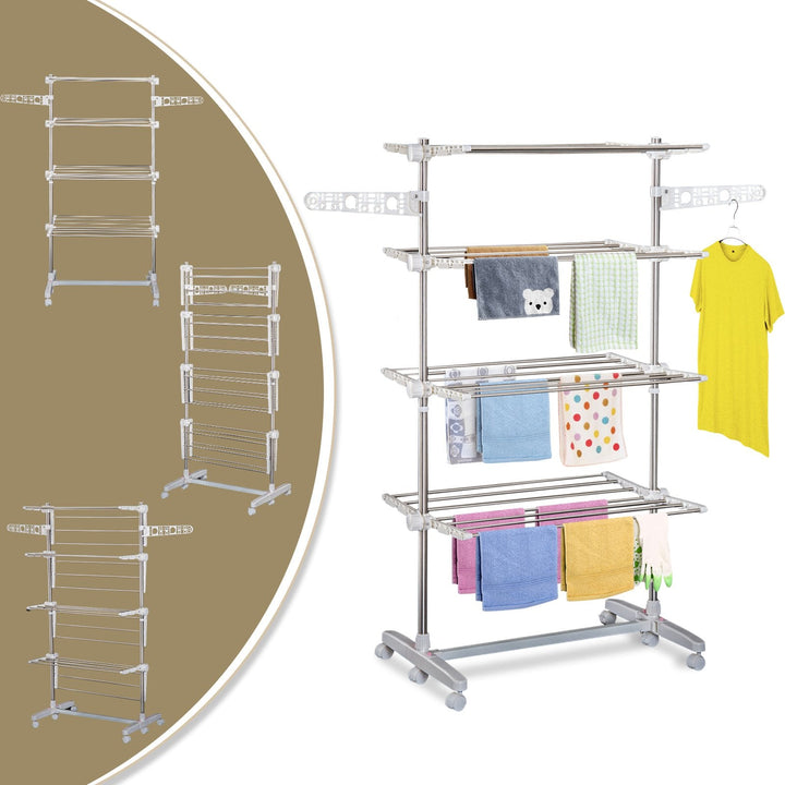 Estendal de Roupa tipo Pendurador Móvel Branco e Aço Inoxidável (80-142) x 55 x 178 cm
