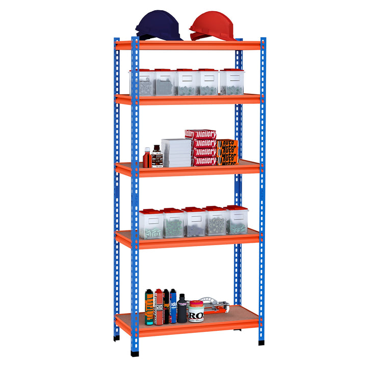 Estante Metálica de Armazenamento 80x40x182cm com 5 Prateleiras Altura Ajustável Carga Máxima por Prateleira 300kg para Armazenamento Garagem Oficina Azul e Laranja