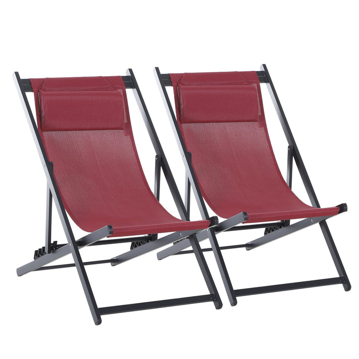 Conjunto de 2 espreguiçadeiras reclináveis e dobráveis 58x96,5x91,5cm Vermelho Vinho