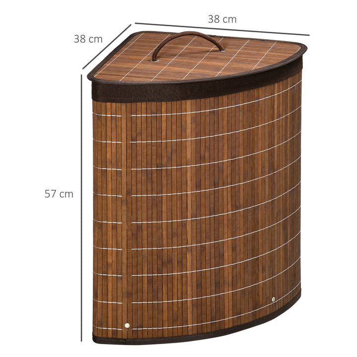 Cesto de Roupa de Bambu Capacidade de 55L Cesto para Roupa Suja em Forma de Leque com Tampa e Bolsa Amovível 38x38x57cm Marrom
