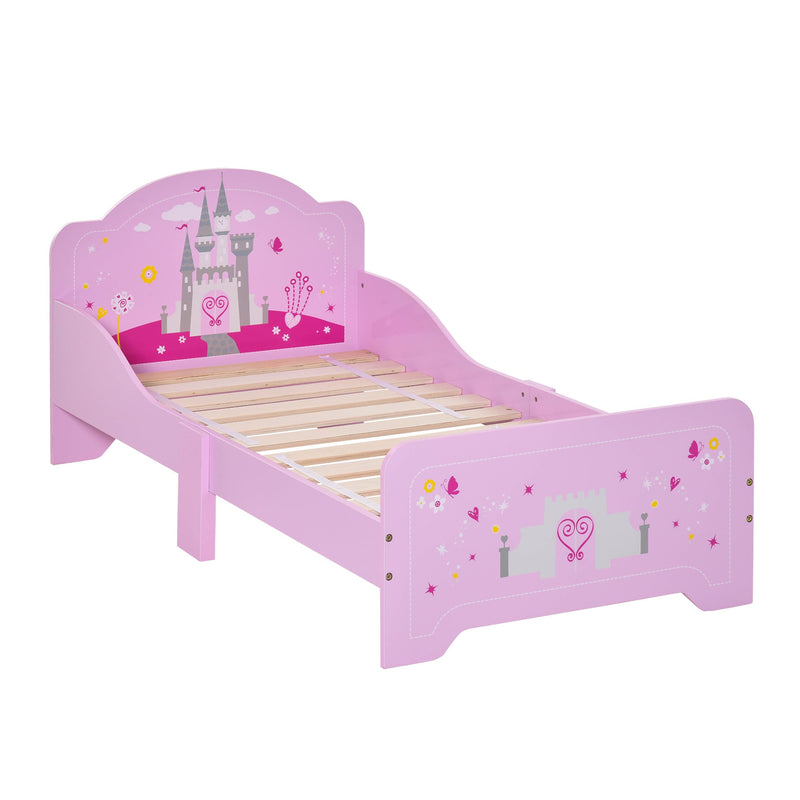 Cama Infantil acima de 3 Anos Cama para Crianças de Madeira com Barreira de Proteção Carga Máx. 50kg 143x73x60cm Rosa