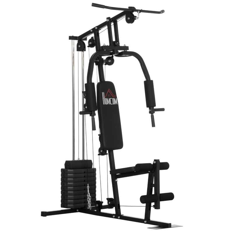 Multi-Estação Máquina de Musculação com Estribo para Pernas Placas de Pesos de 45kg Carga Máxima 110kg Treinamento Fitness em Casa Ginásio 135x103x210cm Preto